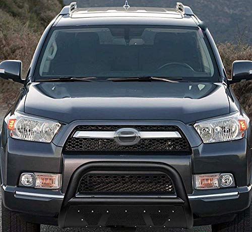 VXMOTOR- for 2010-2018 Toyota 4Runner Textured Black Studded Mesh Bull Bar Brush Push Front Bumper Grill Grille Guard with Skid Plate